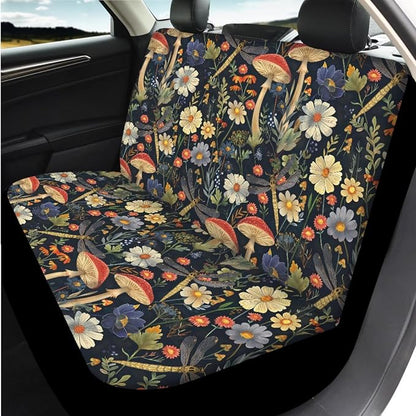14 Pack Vintage Mushroom Car Seat Covers with Steering Wheel Protector,Armrest Cover, Seat Belt Cushion, Headrest Protector Car Coaster Keychain Universal for Most Cars SUV Trucks - Black