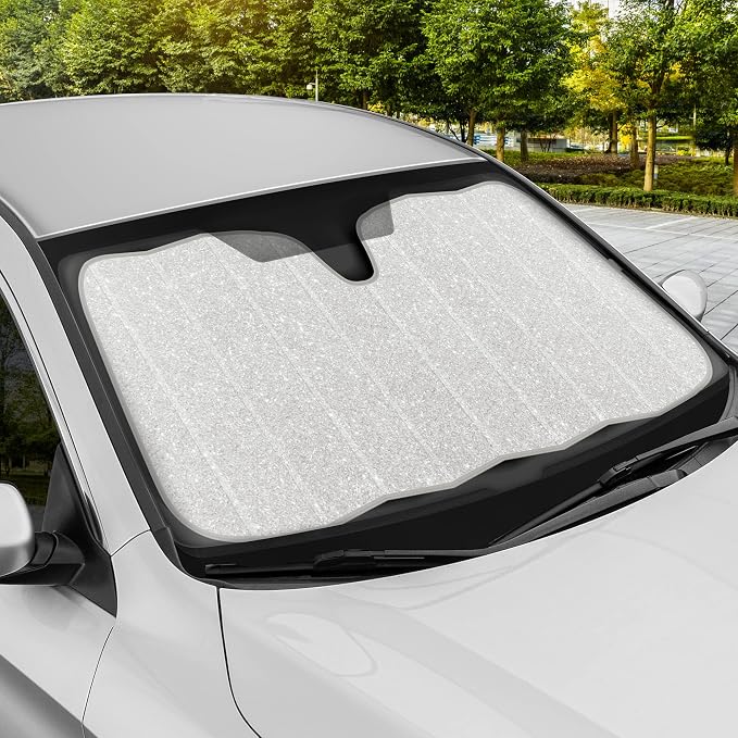 BDK Silver Glitter Car Windshield Sun Shade - Car Sun Visor Sun Shade for Windshield - Window Shades for SUV & Truck - Dash Cover Sun Protection Window Shade Accessories - 57" x 27"