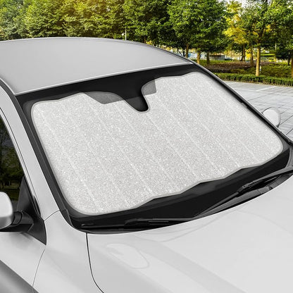 BDK Silver Glitter Car Windshield Sun Shade - Car Sun Visor Sun Shade for Windshield - Window Shades for SUV & Truck - Dash Cover Sun Protection Window Shade Accessories - 57" x 27"