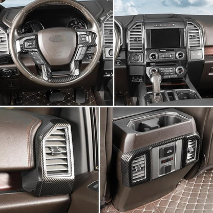 Voodonala for F-150 2015-2020 Center Console Interior Trim Cover Kits Compatible with Ford F150 2015-2020(9Pcs/Set,Carbon Fiber Black)
