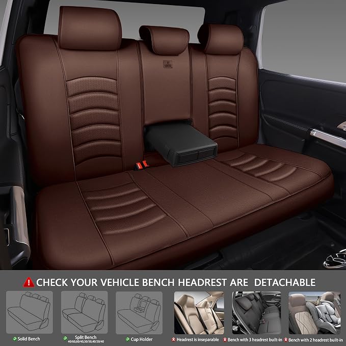 CAR PASS 3D Foam PU Leather Car Seat Covers, Universal Seat Covers Full Sets for Trucks SUV Sedan Automotive Seat Covers Armrest Airbag Compatible Waterproof Comfortable Faux Nappa Leather All Brown