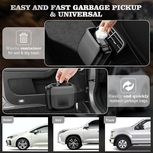 Car Trash Can with Lid，Built-in Storage Garbage Bag，Leakproof Vehicle Trash，Car Accessories for Interior,Mini Garbage Bin for Automotive, Home, Office, Kitchen, Bedroom，with 30pcs Trash Bags