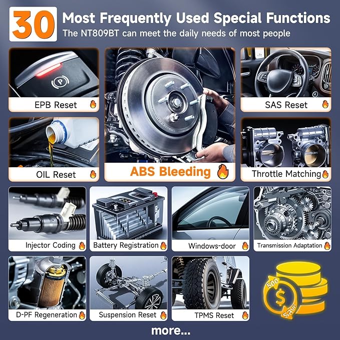 2026 FOXWELL Scanner NT809BT OBD2 Scanner Diagnostic Tool with 30+Resets, All System Bidirectional Scan Tool for All Vehicles, CAN-FD, FCA Autoauth, 3-Yr Free Update, AutoVIN, Wireless 65-Foot, Black