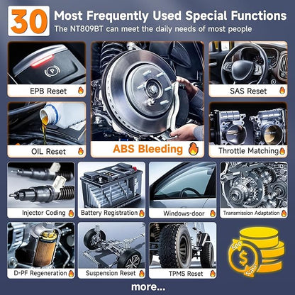 2026 FOXWELL Scanner NT809BT OBD2 Scanner Diagnostic Tool with 30+Resets, All System Bidirectional Scan Tool for All Vehicles, CAN-FD, FCA Autoauth, 3-Yr Free Update, AutoVIN, Wireless 65-Foot, Black