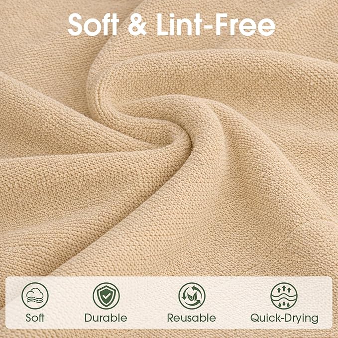 Microfiber Cleaning Cloth Roll - 100 Pack Tear Away Microfiber Paper Towels, Reusable, Washable, Scratch-Free, Kitchen Towels for Car, Home, Kitchen, Glass, Dishes (Wheat Beige)