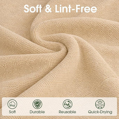 Microfiber Cleaning Cloth Roll - 100 Pack Tear Away Microfiber Paper Towels, Reusable, Washable, Scratch-Free, Kitchen Towels for Car, Home, Kitchen, Glass, Dishes (Wheat Beige)