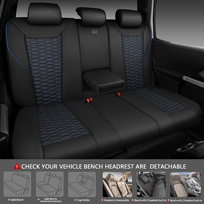 CAR PASS 3D Foam PU Leather Car Seat Covers Full Set,Luxury Breathable Faux Leather Seat Covers for Car,Anti Slip Universal Fit for SUVs Vans Sedan Truck Auto,Armrest Airbag Compatible,Black and Blue