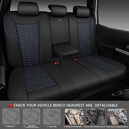 CAR PASS 3D Foam PU Leather Car Seat Covers Full Set,Luxury Breathable Faux Leather Seat Covers for Car,Anti Slip Universal Fit for SUVs Vans Sedan Truck Auto,Armrest Airbag Compatible,Black and Blue