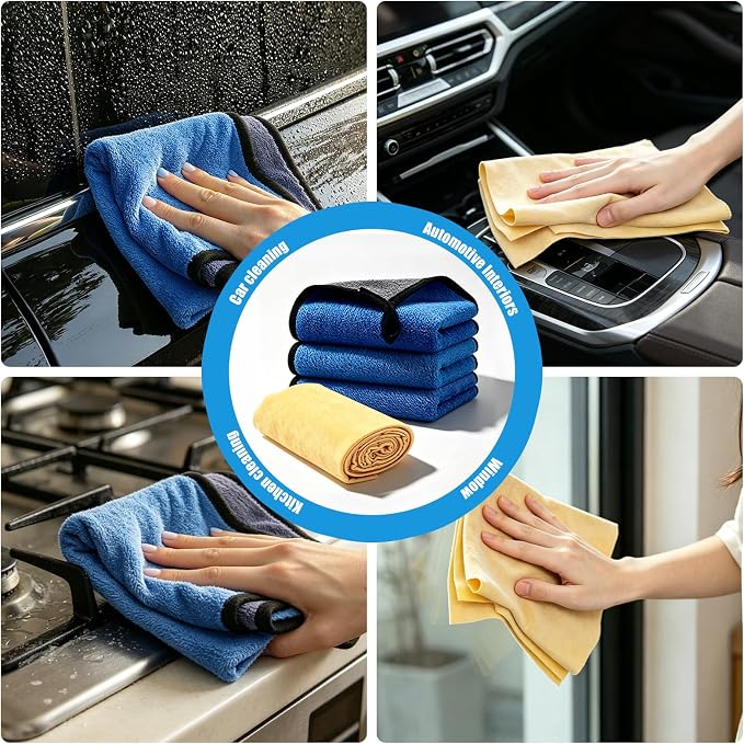 Car Cleaning Kit – Microfiber Towels for Cars, Chamois Cloth Drying Towels Car Detailing for Wash Interior and Glass, Complete Car Wash Set for a Spotless Finish