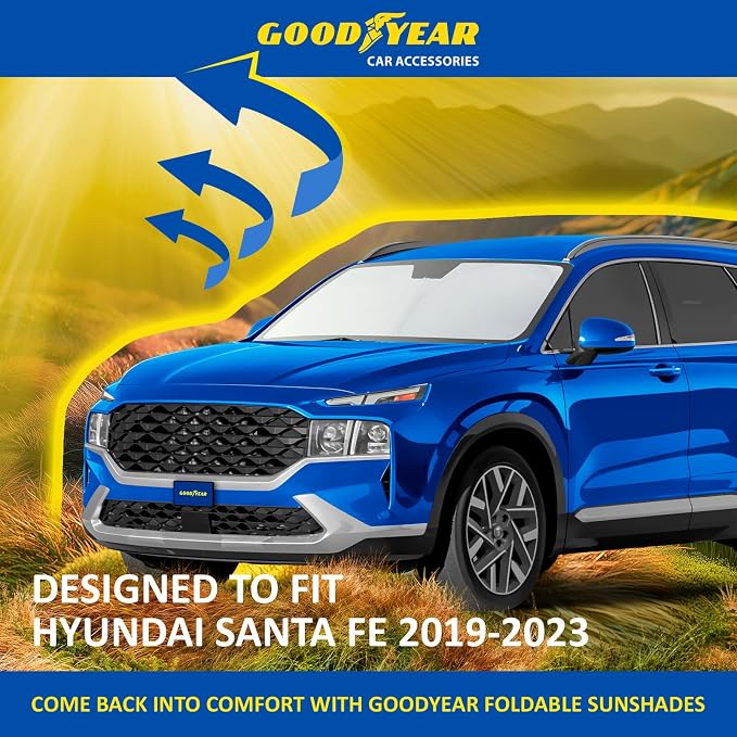 Goodyear Foldable Windshield Sunshade for Hyundai Santa Fe 2019-2023, SUV car Accessories, Sunshade Cover, Sun Shade Car Windshield, Window Sun Blocker - GY008245
