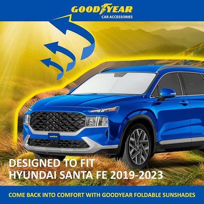 Goodyear Foldable Windshield Sunshade for Hyundai Santa Fe 2019-2023, SUV car Accessories, Sunshade Cover, Sun Shade Car Windshield, Window Sun Blocker - GY008245