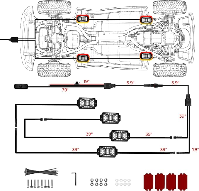 4 Pods Pure White LED Rock Lights Kit with Switch Wiring Harness,6500K 108 LEDs Bright Rock Lights for Trucks,Waterproof Underglow Light for Car Jeep Off Road ATV UTV SUV(Patented)