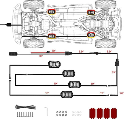 4 Pods Pure White LED Rock Lights Kit with Switch Wiring Harness,6500K 108 LEDs Bright Rock Lights for Trucks,Waterproof Underglow Light for Car Jeep Off Road ATV UTV SUV(Patented)