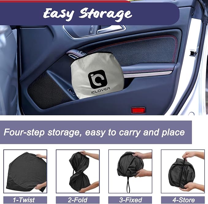 IC ICLOVER American Flag Windshield Sun Shade, 240T Polyester Car Sun Visor Blocks Heat and UV Rays Sun Protection, Foldable Sun Shield Keeps Your Vehicle Cool (Medium 59x33in)
