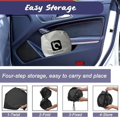 IC ICLOVER American Flag Windshield Sun Shade, 240T Polyester Car Sun Visor Blocks Heat and UV Rays Sun Protection, Foldable Sun Shield Keeps Your Vehicle Cool (Medium 59x33in)