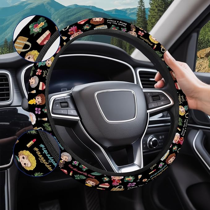 GENANY Vintage Girls Friendship Steering Wheel Cover, Non Slip Polyester Wheel Protector for Car SUV Truck, Universal 15 Inch