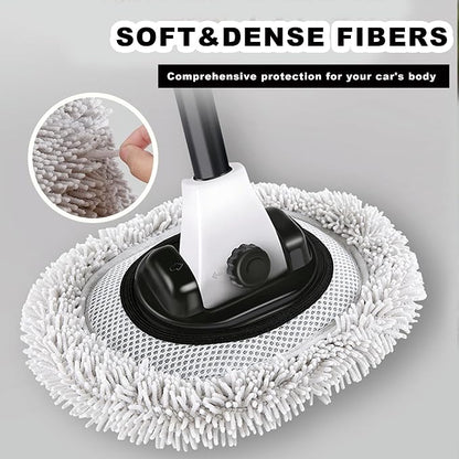 Car Wash Mop with Long Handle 15° Curved Extension Microfiber Scratch-Free Car Wash Brush with 1300GSM Thickened Drying Towel & Soft Bristle Tire Brush Complete Car Wash Kit (White & Grey)