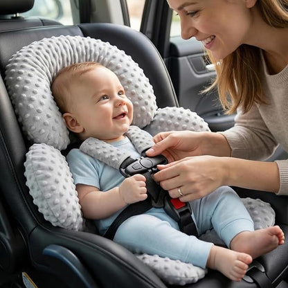 Pro Goleem Infant Car Seat Head Neck Body Support, Ultra-Soft Minky and Microfiber Newborn Car Seat Strap Pads, Perfect for CarSeat, Stroller, 2-in-1 Reversible, for Boys and Girls, Gray