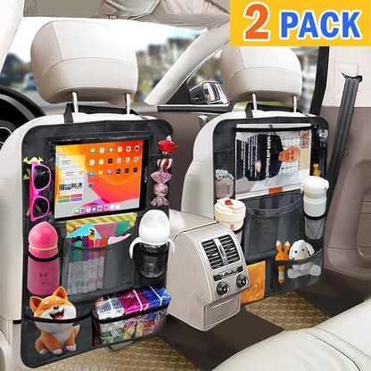 Backseat Organizer for Car, 2 PCS Seat Back Cover for Kids Toddlers with 10 Storage Pockets & 11″ Tablet Holder, Waterproof Back Seat Protector for Snacks Toys, Travel Accessories