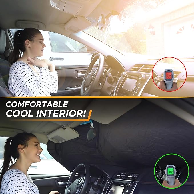 EcoNour Camoflage American Flag Windshield Sun Shade –240T Reflective Polyester Blocks 99% UV & Heat Protection | Patriotic Car Accessory Sedans, Hatchbacks, Small SUVs | Universal Fit (66" x 34")