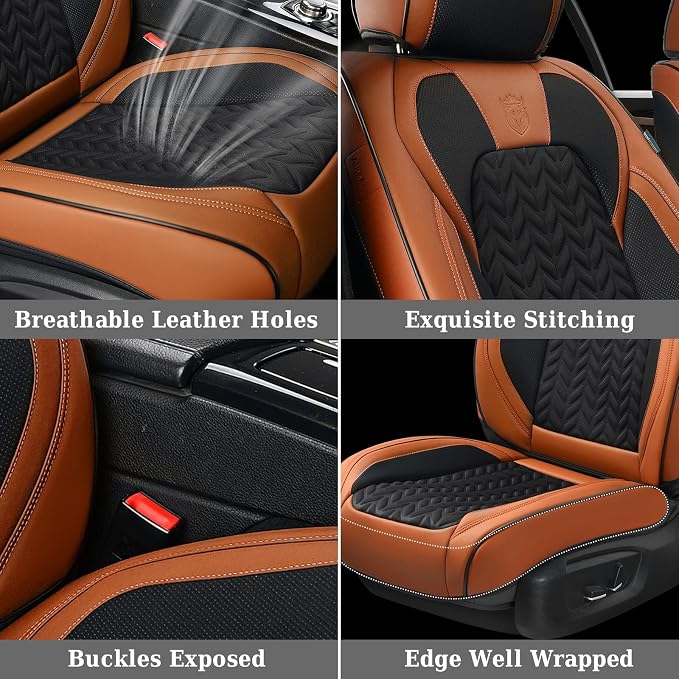 Coverado Car Seat Cover, Front Seat Cover, 2PCS Car Seat Protector, Seat Covers for Cars, Breathable Faux Leather Car Seat Cushion, Car Seat Protector, Brown Car Seat Covers Fit Most Vehicles
