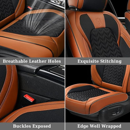 Coverado Car Seat Cover, Front Seat Cover, 2PCS Car Seat Protector, Seat Covers for Cars, Breathable Faux Leather Car Seat Cushion, Car Seat Protector, Brown Car Seat Covers Fit Most Vehicles