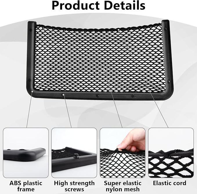 2 PCS Car Net Pocket, ABS Plastic Frame Cargo Net Storage Car Pockets Phone Net, Cars Mesh Nets Pockets with Screws for Auto, RV, Boat, and Camper Storage Nets (15.7 x 7.9 Inch)