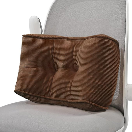 Lumbar Support Pillow for Office Chairs, Bite-Size Natural Latex Foam Back Support Pillow for Lower Back Pain Relief, Soft & Support Corduroy Desk Chair Cushion, M, Brown