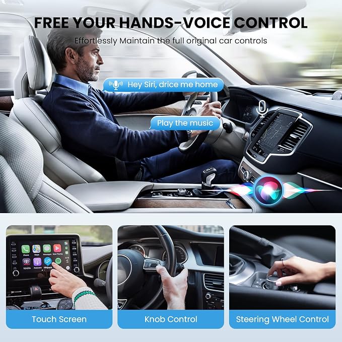 GRAYWATER Wireless CarPlay Adapter,Convert OEM Wired to Wireless Car Play Dongle Fit for Cars 2015+ & for Apple iPhone iOS 10+,Innovative Seamless Control Plug & Play (Light Gray)