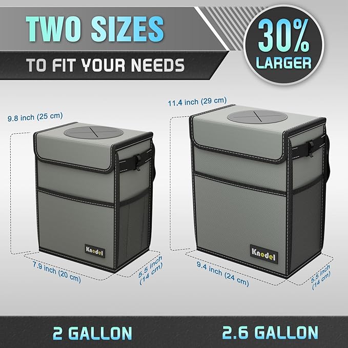 K KNODEL Car Trash Can, Waterproof Garbage Can, Trash Bag with Lid, Leak-Proof Car Bin, Trash Hanging Bag for SUV (Large, Gray)