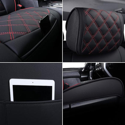 YIERTAI Truck Seat Covers for Toyota Tundra 2008-2023 2024 2025 2026 Crewmax Double Cab Limited Platinum 1794 Edition Tundrasine Concept Waterproof Leather(2 PCS Front only/Black-Red)