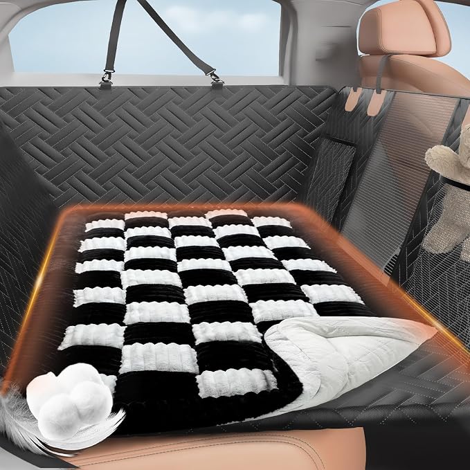 Backseat Pet Bed Mat,Dog Seat Covers,Truck Plaid Dog Bed for Car Back Seat | Non-Slip Travel Pet Mat, Back seat Extenders for Car/SUV (For L-Black/White)