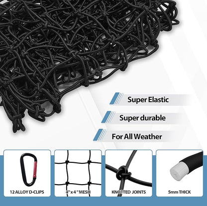 Cargo Net for Pickup Truck Bed 4' x 6' Stretches to 8' x 12' with 12 Metal Carabiners - Truck Bed Accessories for Dodge RAM, Ford, Chevy, Toyota