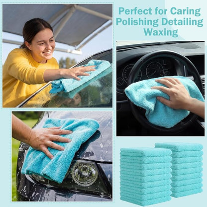 Tallew 15 Pcs Car Microfiber Towels Buffing Drying Wash Cleaning Cloths Plush Large Towels Thick Care Polishing Detailing Waxing Scratch Proof Towel, 15.75 x 15.75 Inch (Light Blue)
