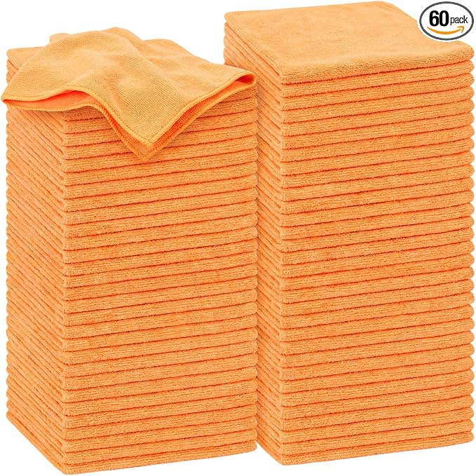 Nuenen Microfiber Cleaning Cloths for Cars 16 x 16 Inch Ultra Absorbent Car Towels Drying Reusable Cleaning Supplies House Kitchen Window Microfiber Towel (Orange,60 Pcs)