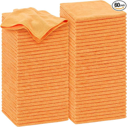 Nuenen Microfiber Cleaning Cloths for Cars 16 x 16 Inch Ultra Absorbent Car Towels Drying Reusable Cleaning Supplies House Kitchen Window Microfiber Towel (Orange,60 Pcs)
