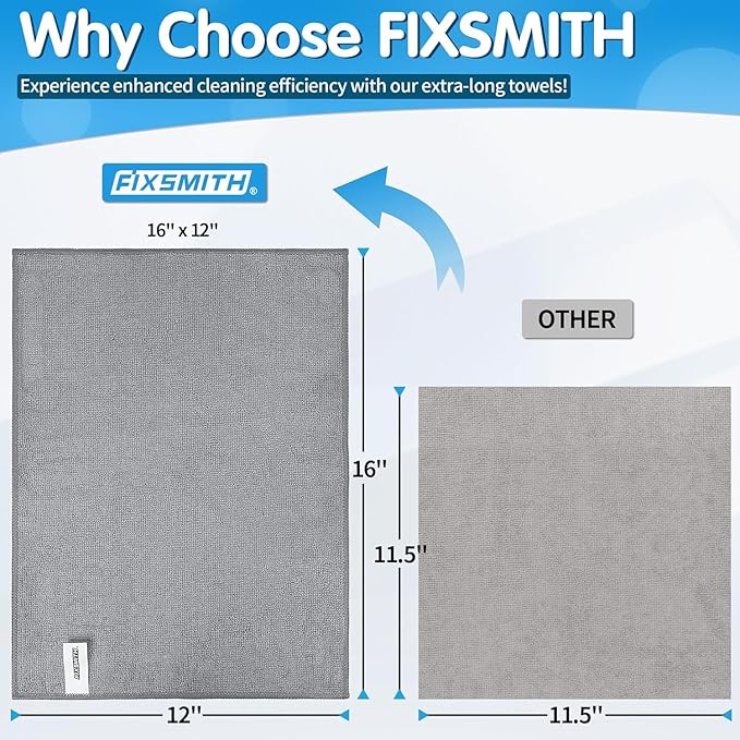 FIXSMITH Grey Microfiber Cleaning Cloth -Pack of 24, Highly Absorbent Cleaning Rags, 16"X12" All Purpose Cleaning Towels for Housekeeping, Kitchen, Car, Lint Free and Reusable Microfiber Towels