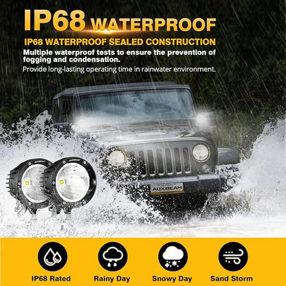 Auxbeam C4 Series Spot Beam Round LED Off-Road Light Pods 4-Inch 72W | Long distance spot lights, 4x4 automotive offroad lighting, Hood hinge bumper a-pillar mount, Auxiliary ditch light bars