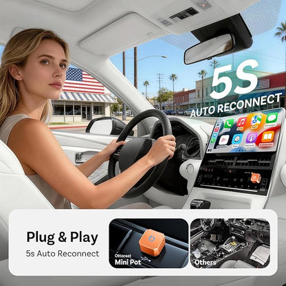 OTTOCAST Mini 3.0 (Pot) 2025 2-in-1 Wireless CarPlay/Android Auto Adapter, 5GHz WiFi, Auto Connect for 2016+ Cars