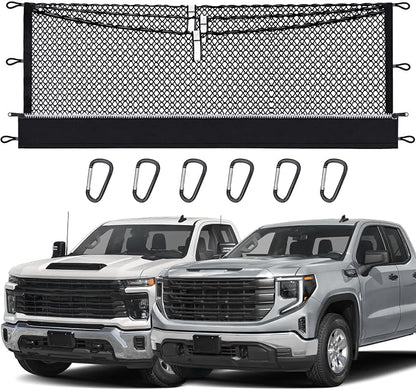3-Layer Cargo Net for Chevrolet Silverado, GMC Sierra 1500/2500HD/3500HD 2019-2026, Zipper Bag Truck Bed Net for Groceries, Heavy Duty Oxford Cargo Organizer Storage Nets with Carabiners