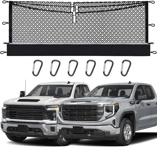 3-Layer Cargo Net for Chevrolet Silverado, GMC Sierra 1500/2500HD/3500HD 2019-2026, Zipper Bag Truck Bed Net for Groceries, Heavy Duty Oxford Cargo Organizer Storage Nets with Carabiners