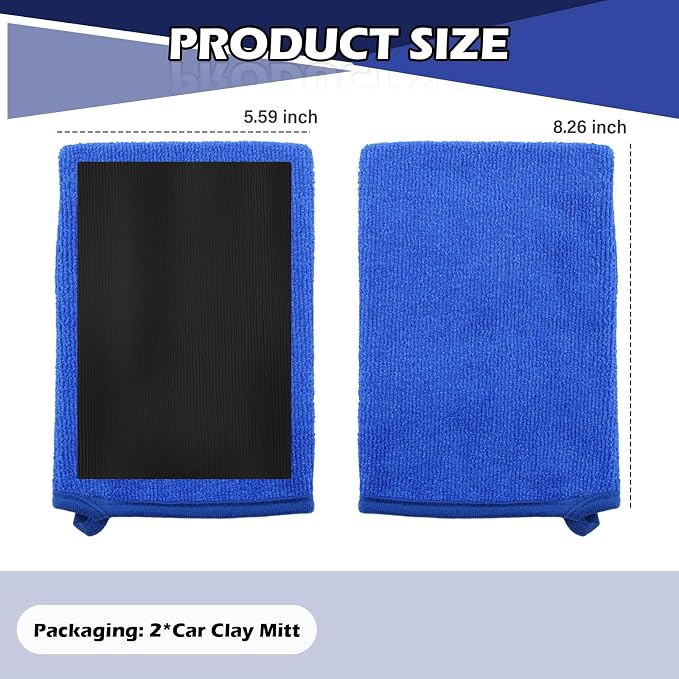 2PCS Car Clay Mitt Auto Detailing,Anti-Scratch Soft Clay Bar Mit for Car Surface Detailing,Reusable Clays Mitt for Cars Detailings as Clays Towel for Paint,Glass,Metal