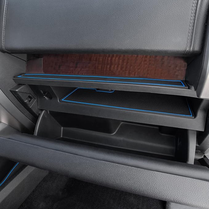 JDMCAR Liner Accessories Compatible with Ford F150 2015 2016 2017 2018 2019 2020 Premium Cup Holder, Center Console, and Door Pockets Rubber Inserts Kit (Bucket Super Crew) (Blue Trim)