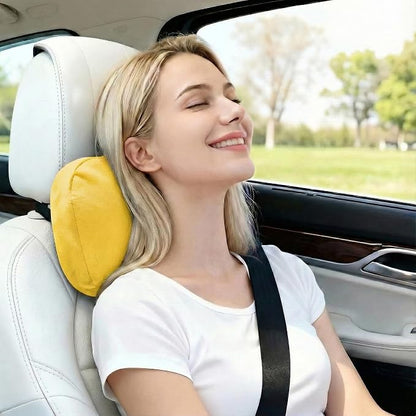 2PCS Car Pillow for Car Neck Pillow for Driving Seat Neck Support Soft Cushion Back Support Head-Rests for Vehicle Sleeping with Elastic Adjustment Strap (Golden, Head)