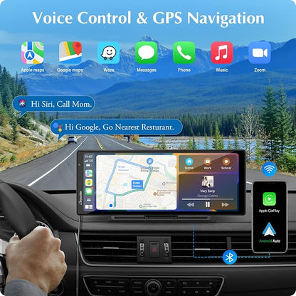 Carpuride W903 Wireless Carplay & Android Auto with Dash Cam - 9.3" HD IPS Touch Car Play Screen for Car, 4K Front & 1080P Rear Camera, Loop Recording, Bluetooth Audio, Mirror Link, GPS