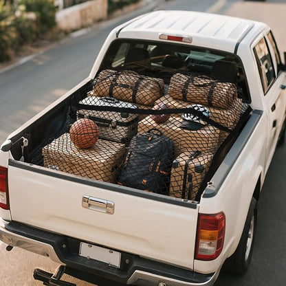 Cargo Net for Pickup Truck Bed for Ford Maverick Ranger Hybrid, XL, XLT, Lariat 2000-2025 2026 Accessories Mesh Organizer Stretchable 4'x4' to 7'x7' Netting Highly Elastic
