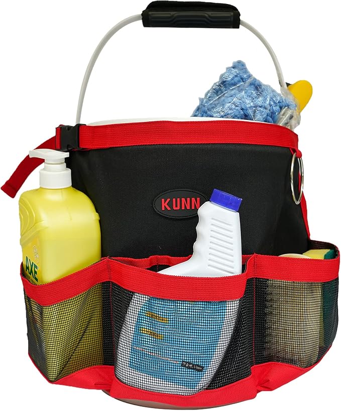 KUNN Car Wash Bucket Tool Organizer for 5 Gallon Bucket with Towel Holder Ring,Soap Pockets Cleaning Bucket Organizer Water-Resistant Mesh Pockets for Clean Supplier,Car Wash Supplier Red