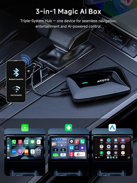 Magic CarPlay Box, Wireless CarPlay Adapter Supports for Netflix/YouTube/TF Card, AI Box Carplay, Plug & Play, Drivechat with AI Skills, Dual WiFi, Bluetooth, Fits for OEM Wired CarPlay Cars