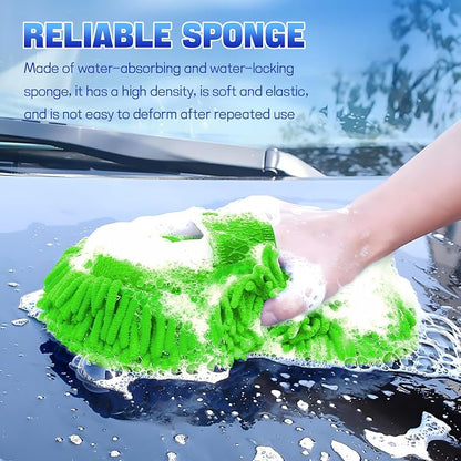 2PCS Microfiber Car Wash Sponge, Double Sided Chenille Microfiber Car Wash Mitt, Scratch Free & Lint Free, Absorbent Automotive Washing Sponges, Auto Cleaning Supplies (Green)