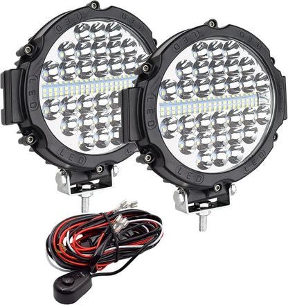 Safego 7 Inch Round Led Light Pods, round LED Offroad lights Driving Light Bar 210W 21000LM Combo Beam With Wiring Harness for Trucks ATV UTV SUV Car Tractors Off-Roading Jeep Lighting, Pack of 2